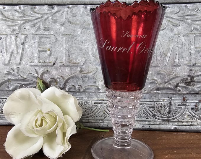 1904 EAPG Ring and Beads Trumpet Vase - Jefferson Glass Go. - Laurel Oregon Souvenir Glass