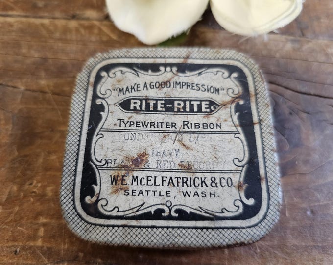 Antique Rite-Rite Typewriter Ribbon Tin, W. E. McElfatrick & Co