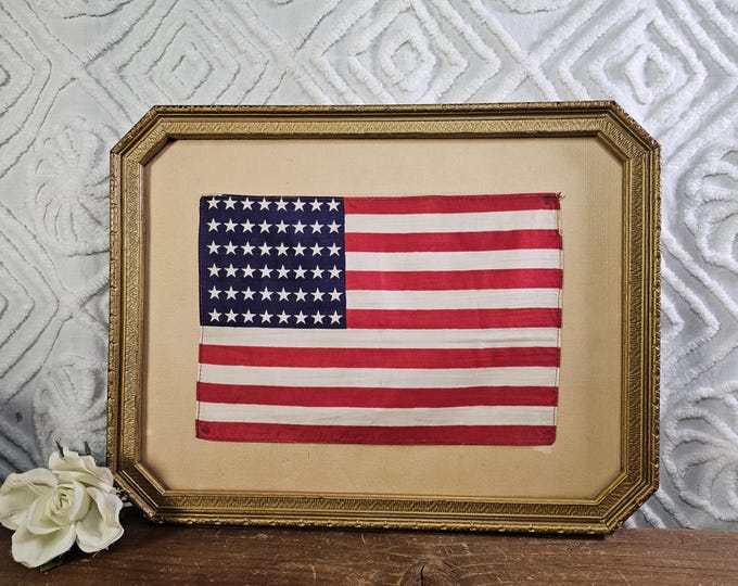 1940s 48-star Silk Presentation U.S. Flag in Gold Wooden Frame | Daughters of Union Veterans