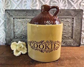 Pre-1905 Monmouth Pottery Moonshine Cookie Jar | Stoneware Crock