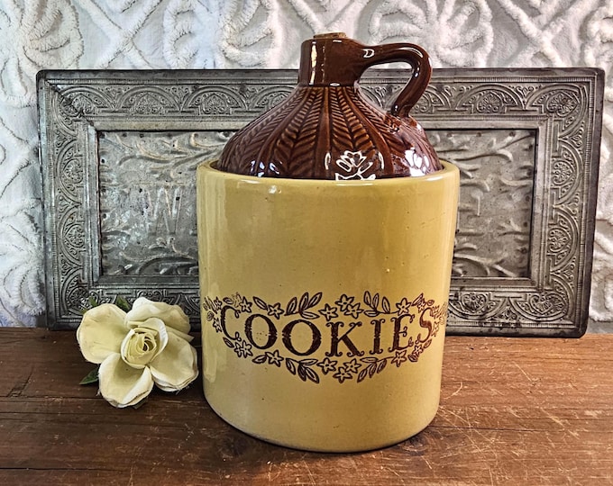 Pre-1905 Monmouth Pottery Moonshine Cookie Jar | Stoneware Crock