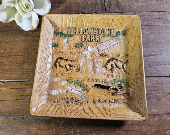MCM Faux Molded Wood Yellowstone Park Souvenir Tray