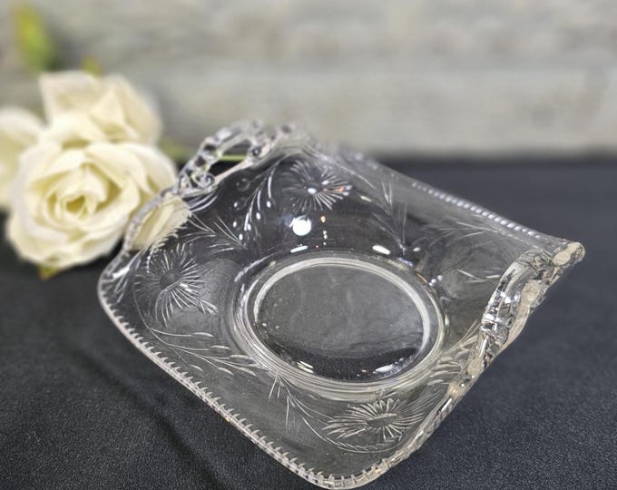 Double Handled Basket | 3122-1 by Cambridge with Cut Floral Design | Elegant Glass