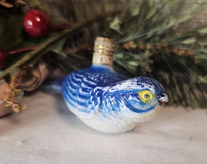 1910s-1940s Large Blue Bird Figural Milk Glass Christmas Light Bulb - Untested