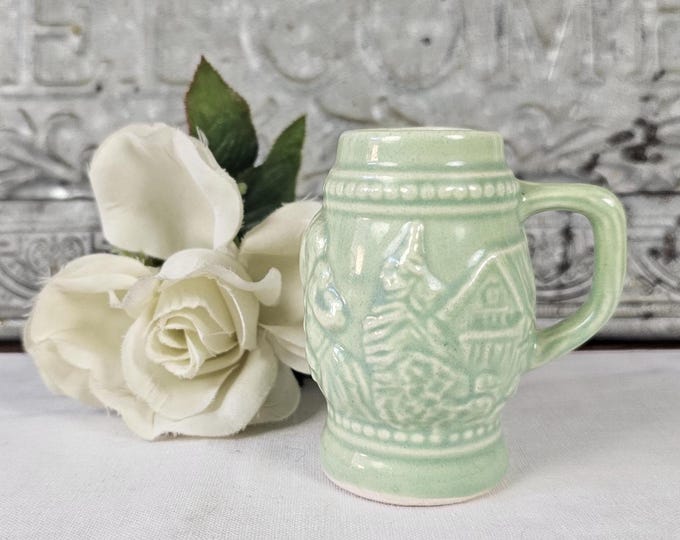 Vintage Charming Miniature Embossed Green Stein