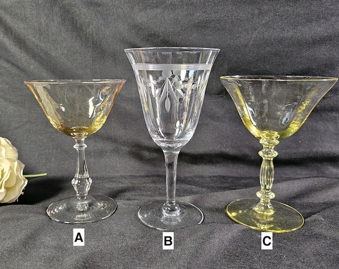 1930s Glowing Uranium and Manganese Elegant Glass Goblets - Choose from 3