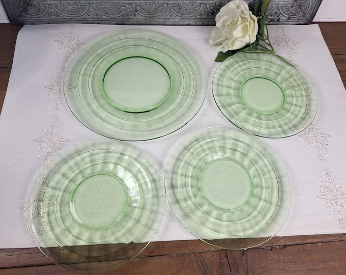 Glowing Uranium Depression Glass Block Optic Green Plate or Saucer | Anchor Hocking