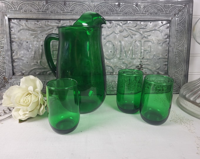 MCM Anchor Hocking Forest Green: Choose Pitcher or Roly Poly Juice Glasses