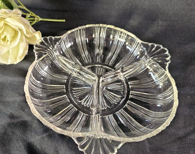 1930s Hazel-Atlas 3-part Tricorne Relish Dish #572 Clear | Depression Glass