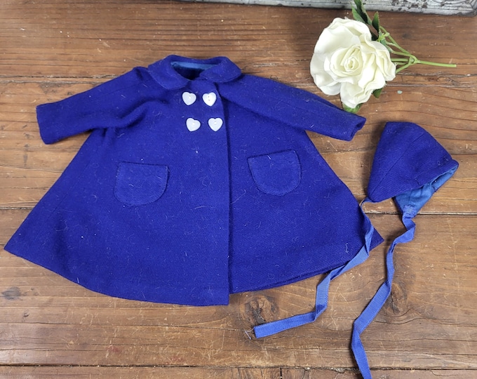 MCM 1960s Handmade Blue Coat and Hat for Doll