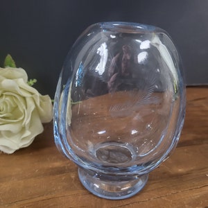 MCM Ice Blue Etched HummingBird Czech Republic Vase - Miloslav Klinger - Zelezny Brod Sklo