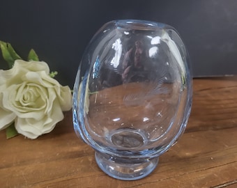 MCM Ice Blue Etched HummingBird Czech Republic Vase - Miloslav Klinger - Zelezny Brod Sklo