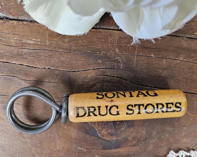 1930s-40s Antique Finger Ring Metal Cork Screw Bottle Opener - Sontag Drug Stores Advertising Americana