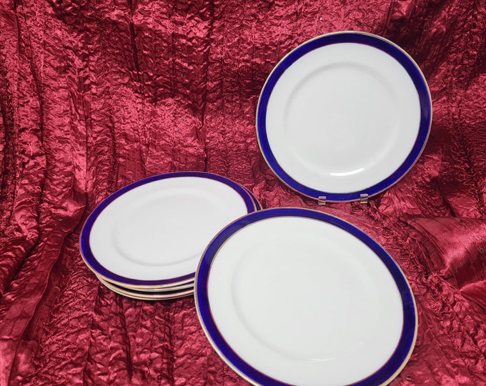 Alfred Meakin Bleu de Rio Bread Plates- White with Navy and Gold Trim