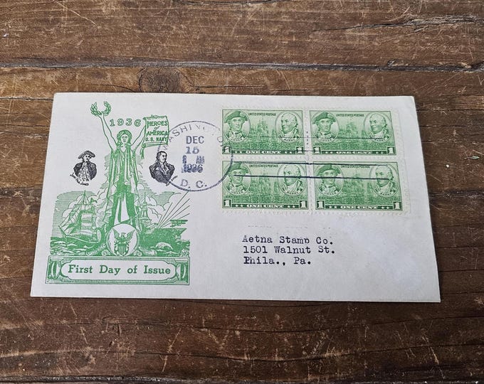 1936 Heroes of America US Navy Stamps First Day Issue and Cover Cachet