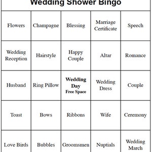 50 tarjetas de bingo individuales para bodas, despedidas de soltera o fiestas de compromiso, para imprimir