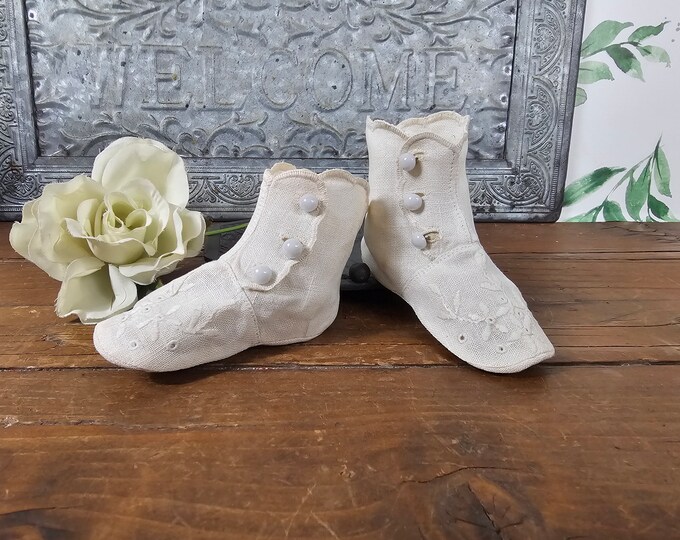 Vintage Linen Baby Booties - Baby Shoes