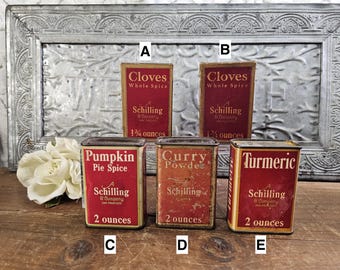 Vintage 1930s Schilling Spice Tins - 5 to Choose From