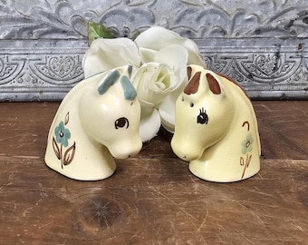 1947 Japanese-style Horse Head Salt and Pepper Shakers  | Retro Kitschy Kitchen | As Found