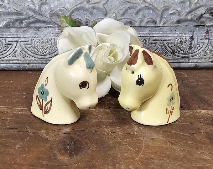 1947 Japanese-style Horse Head Salt and Pepper Shakers  | Retro Kitschy Kitchen | As Found