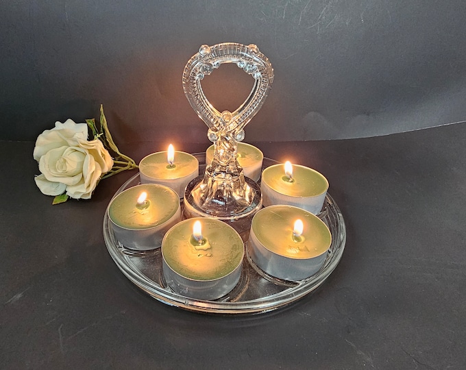 1940s  Glass Drink Caddy - LE Smith Glass Co - Round Serving Tray