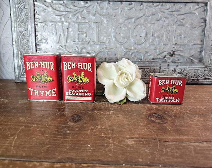 Vintage 1940s-1953 Ben-Hur Spice Tin | Choose from Thyme, Poultry Seasoning, or Cream of Tartar