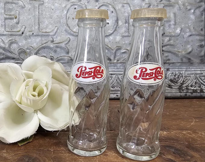 1950s-60s Pepsi-Cola Glass Bottle Salt and Pepper Shakers  | Retro Kitschy Kitchen