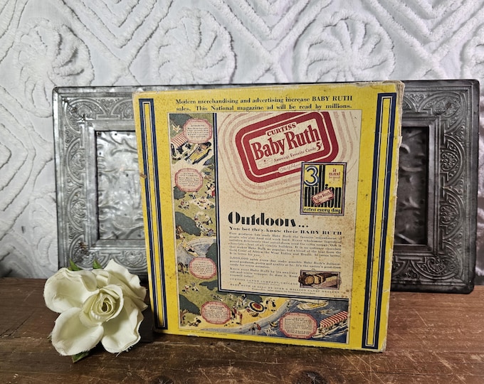 Antique 1928 Curtiss Candy Co. Baby Ruth ‘Outdoor’s Display Box Bottom Only