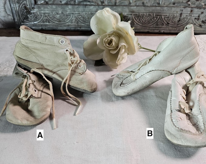 Vintage White Leather Baby Shoes - Choose Your Favorite