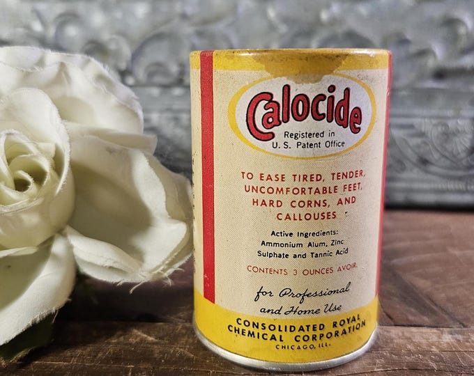 Vintage 1950s Calocide Foot Powder Advertising Cylinder