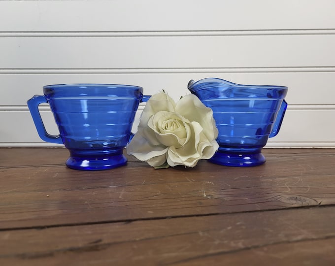 Moderntone Depression Glass - Cobalt Blue Sugar and Creamer Set