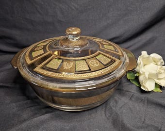 1960s Georges Briard Fire King 2-Qt Casserole and Lid in the Celeste Pattern
