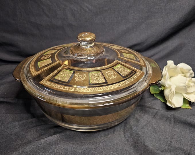 1960s Georges Briard Fire King 2-Qt Casserole and Lid in the Celeste Pattern | Signed