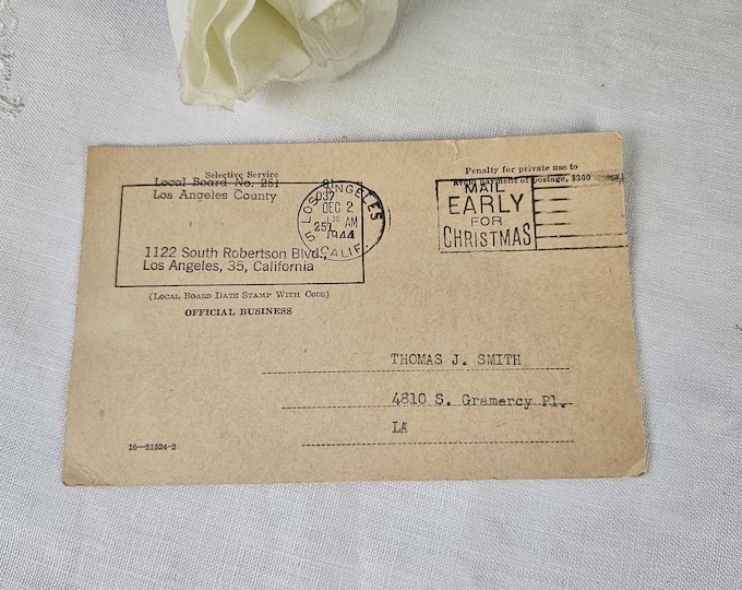 1944 Selective Service Card - Notice of Classification for Thomas James Smith - WWII memorabilia