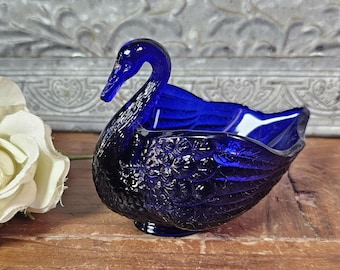 MCM Open Cobalt Blue 4” Swan by Imperial Glass-Ohio | Open Mint Dish
