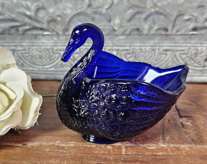 MCM Open Cobalt Blue 4” Swan by Imperial Glass-Ohio | Open Mint Dish