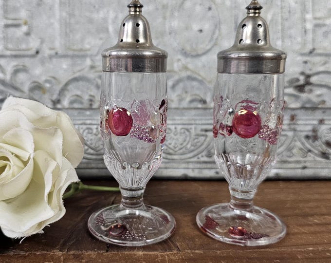 1930s Westmoreland Glass Della Robbia Flashed Salt and Pepper Shakers - Depression Glass