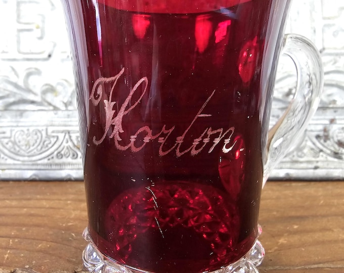 EAPG Coffee Cup or Mug- Ruby Flash - Souvenir Glass - Lizzie Horton