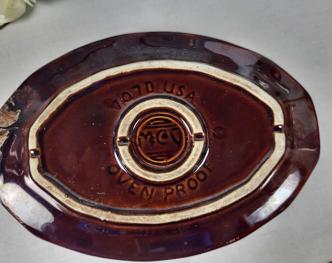 Vtg McCoy Pottery 7070 Oven Proof Brown Drip Oval Baker - Casserole Dish