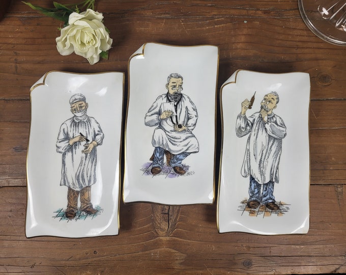 Vintage Set of 3 Hand Painted Rectangular Doctor Decorative Plaques by Candsrea