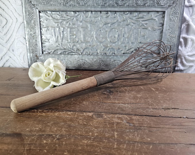 Antique Primitive Extra Large 17.5” Whisk with Wooden Handle