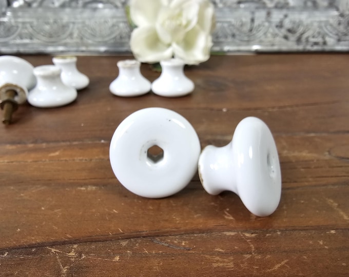 Vintage White Porcelain Drawer Knobs - Made in Japan - Salvage Hardware set