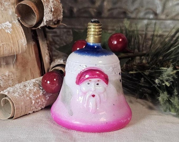 1910s-1940s Santa Bell Figural Milk Glass Christmas Light Bulb - Untested