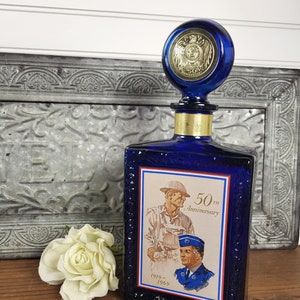 1969 Vintage American Legion 50th Anniversary Blue Decanter Bottle - JW Dant