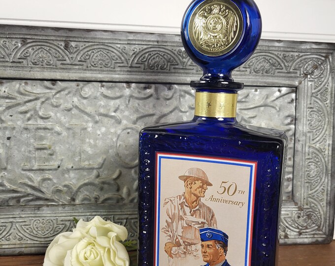 1969 Vintage American Legion 50th Anniversary Blue Decanter Bottle - JW Dant