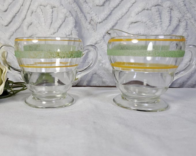 1940s 'Vacuum Coffee' Cream & Sugar Set:  Kent Glass Green Frost Set | MCM Retro Kitchen