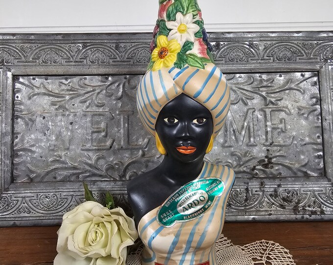 Italian Majolica - Girolamo Luxardo Bust of Woman Blackberry Ardo Wine Bottle - Sealed but Empty