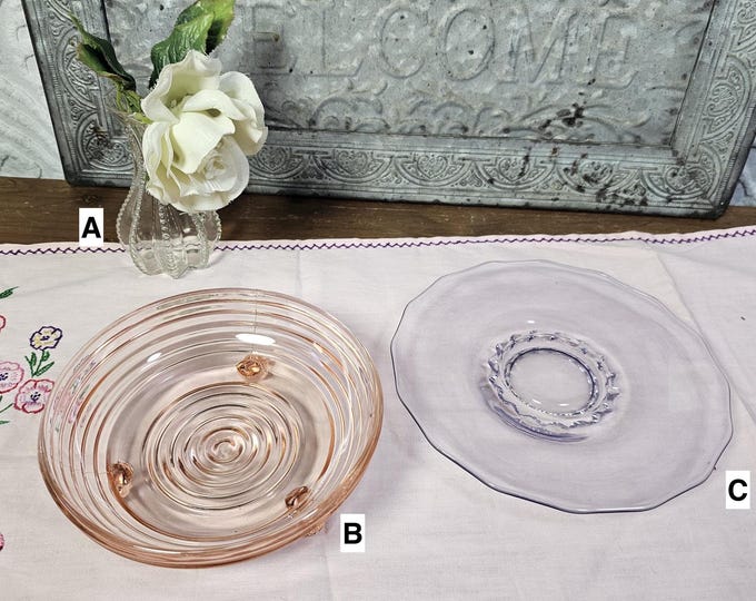 Vintage Decor: Anchor Hocking Manhattan Pink bowl , Bud Vase, or Lavender Viking Princess Underplate