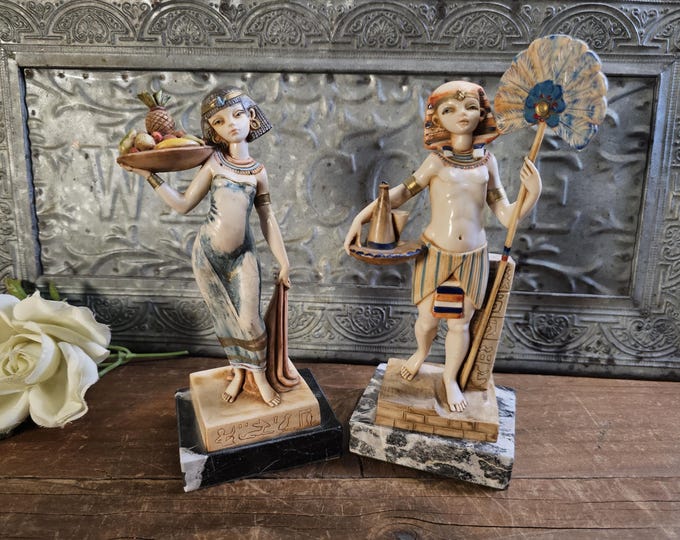 1990s Simonetti Italian Egyptian Revival Figures 122 & 123 on Carrara Marble Base
