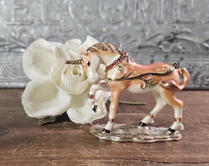 Unicorn Decorative Trinket Box - Bejeweled Enamel with Austrian Crystals